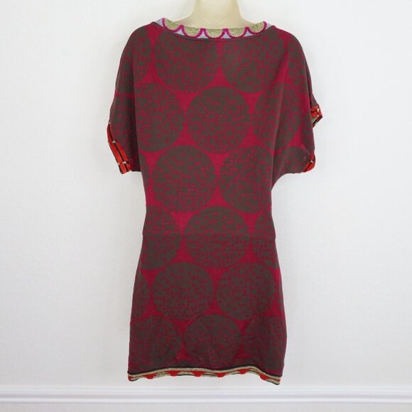 Custo Barcelona Women 2 Red Multicolor Geometric Polka Dot Sheath Tunic Dress - Picture 5 of 9